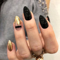 Black & Gold Glitter Press-On Nails – Stiletto, 24 Pieces