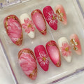 Floral Gold-Accent Press-On Nails – Handmade