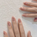 Heart Pattern Press-On Nails – Short Oval, 24 Pieces