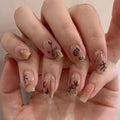 Ink-Wash Rose Press-On Nails – Long Coffin, 30 Pieces