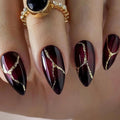 Dark Red Stone-Effect Press-On Nails – Almond with Glue